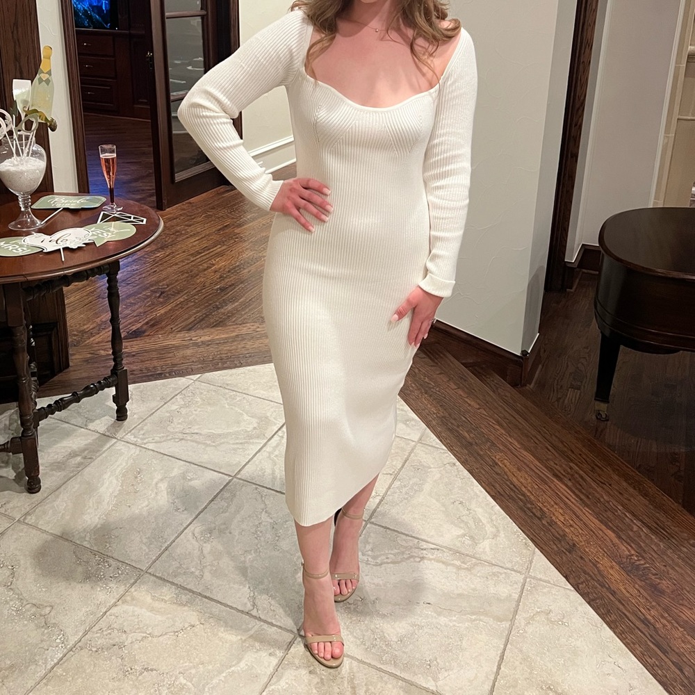 Cozy Off White Midi Sweater Dress